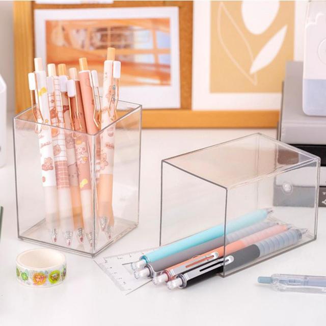 Acrylic Pencil Holder Simple Transparent Pen Holder Desktop Pen Bucket  Storage Box Office Stationery Organizer Makeup Brush Pot - AliExpress